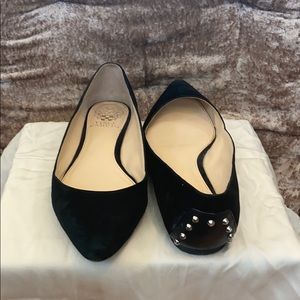 Vince Camuto Black Suede Flats w/ Silver Stud Heel